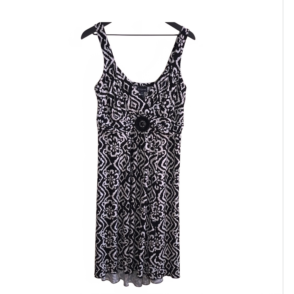 Enfocus Studio Black & White Beaded Stretchy Patterned Dress Sleeveless 14W